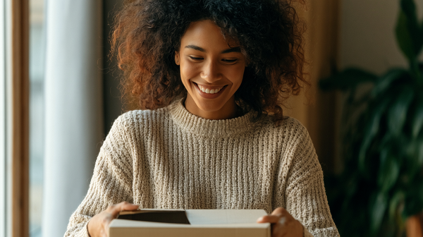 Klant ontvangt pakket na snelle verzending van webshopbestelling