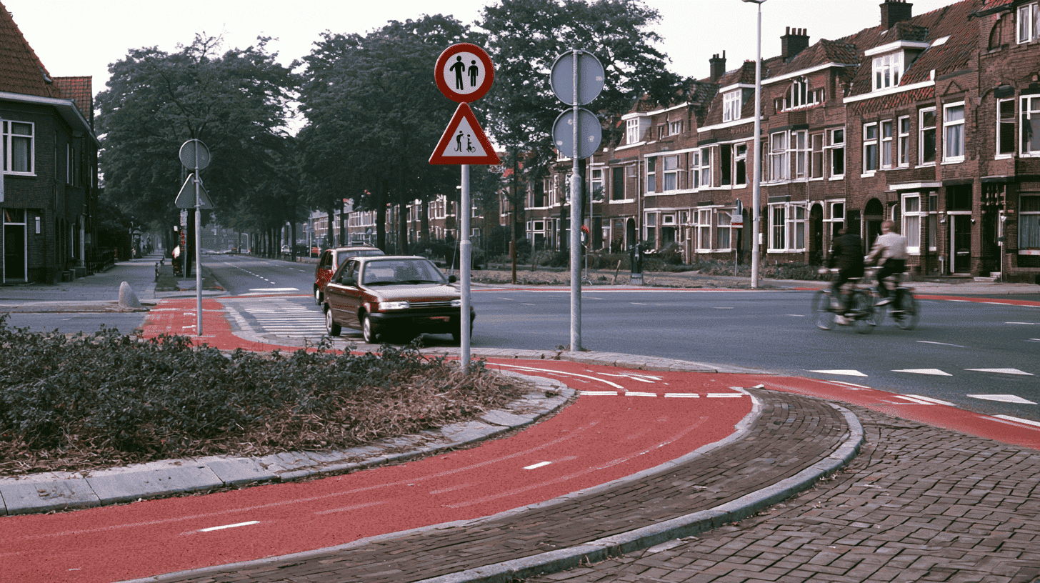 straat met verkeersborden en rijdend verkeer