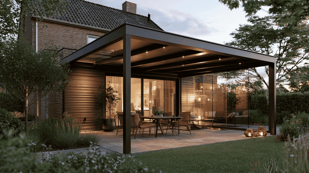Aluminium veranda tegen de achterzijde van een woning